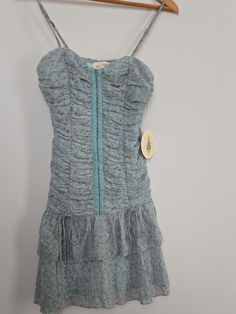 Kiss the Sky Blue Floral Ruching Mini Dress